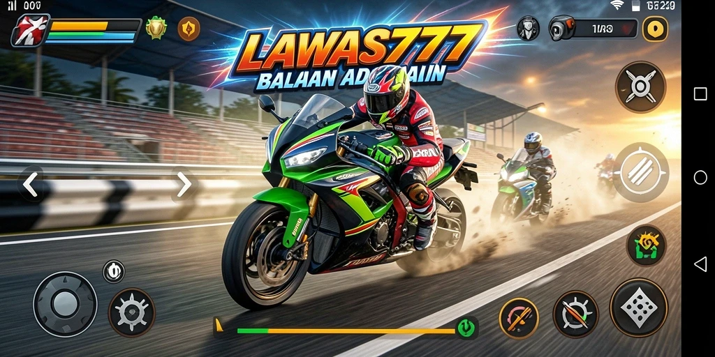 Screenshot LAWAS777 menunjukkan aksi balapan motor yang mendebarkan.