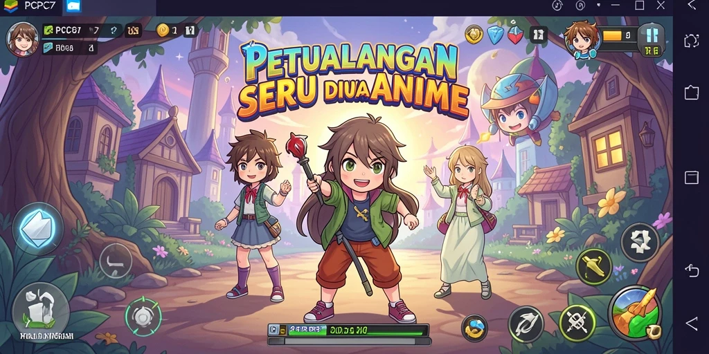 Screenshot gameplay seru dari PCPC7 dengan karakter anime.
