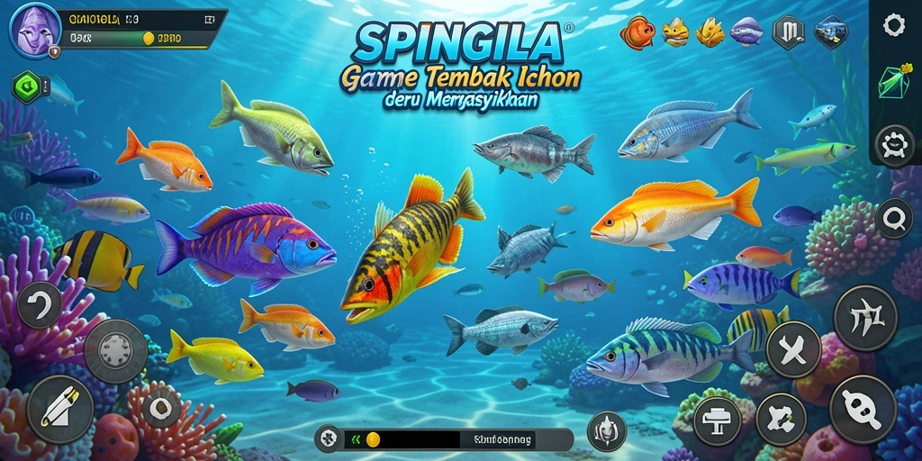 Tampilan gameplay seru dalam SPINGILA saat menangkap ikan.