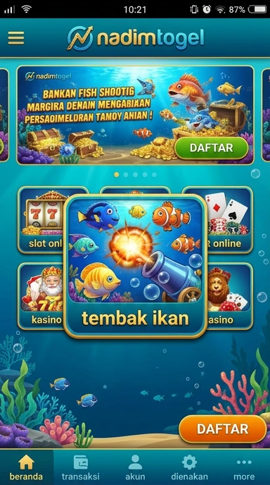 Tampilan utama aplikasi nadimtogel yang user-friendly.